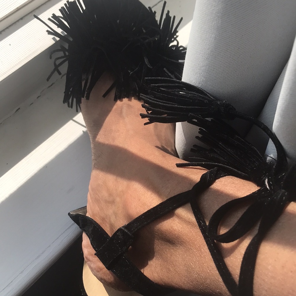 Suede leather wrap around tie with tazzles